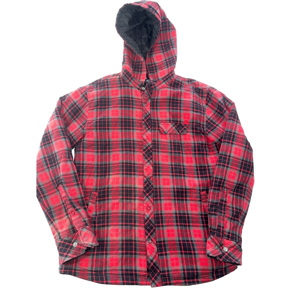 DC Shoes Men's Medium Hooded Flannel Shirt Jacket Plaid Quilted Lined Vintage